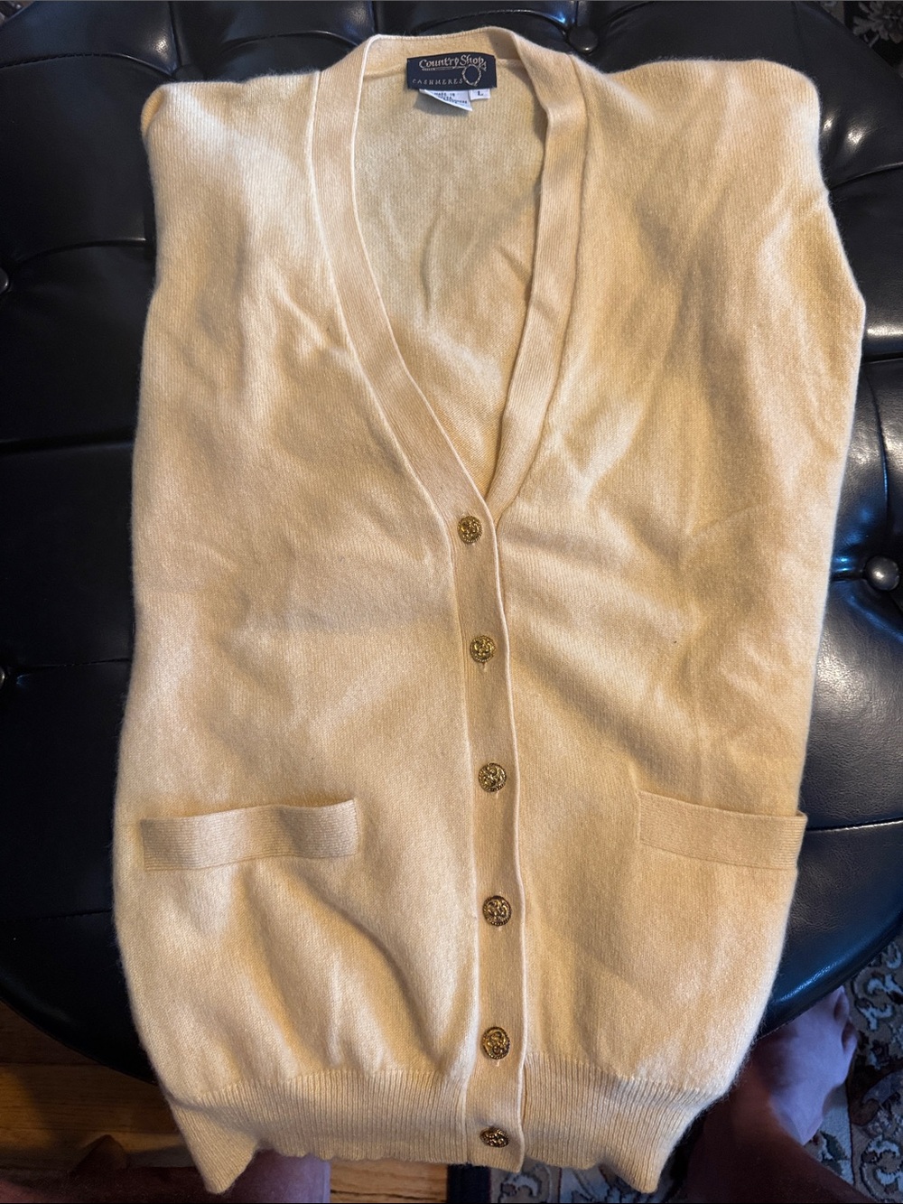 Country Seat Cream V-Neck Button Cardigan with Front Pockets
